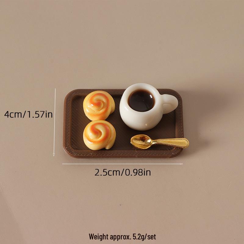 Miniature Dollhouse Food Ornaments: Bread, Coffee Cup & Tray Decor Accessories
