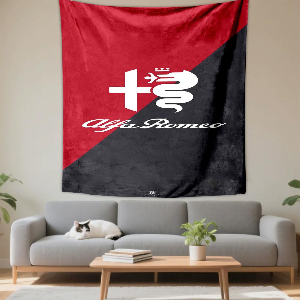 Alfa Romeo emblem red-black design Patterned. Patterned tapestry for bedroom and living room home decor.
