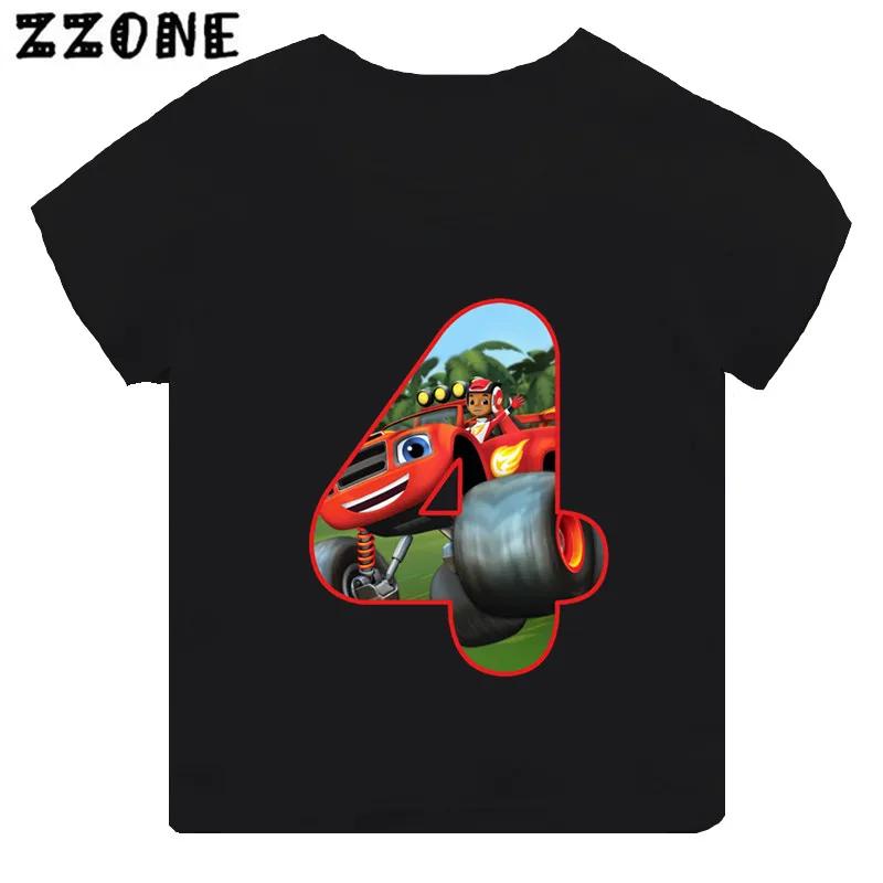 Blaze And The Monster Machines Cartoon Boys Clothes 1 2 3 4 5 6 7 8 9 Years Birthday Number Bow Kids T Shirt Baby Girls TShirts