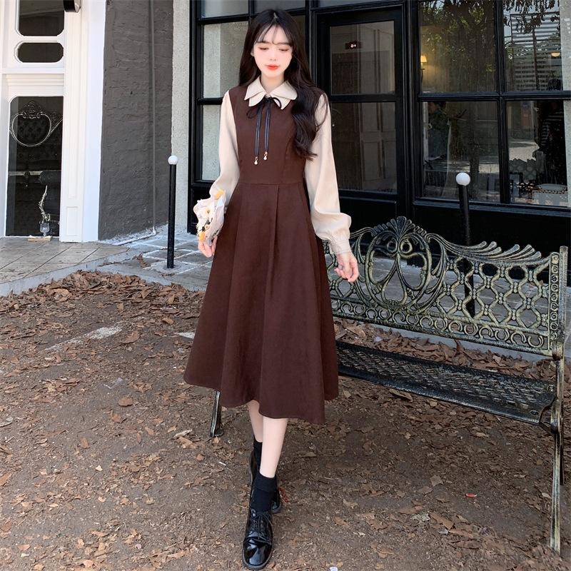 2026 new dress college style long-sleeved retro Mori skirt temperament thin French long dress women's clothing autumn and winter