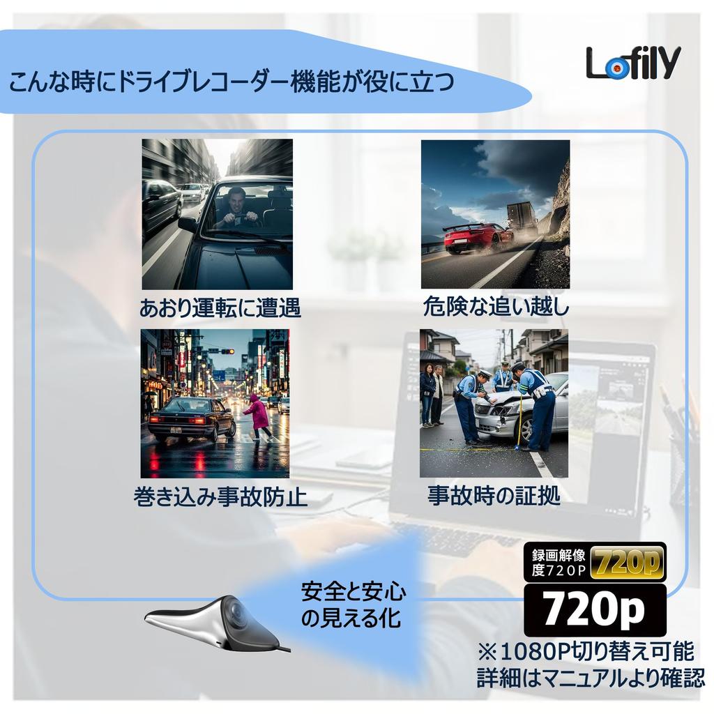 Lofily Side Mirror Drive Touch Panel Monitor Camera 720P 1080P Recording Parking Adjustable Lens Easy Japanese Operation Japanese Instruction Vehicle