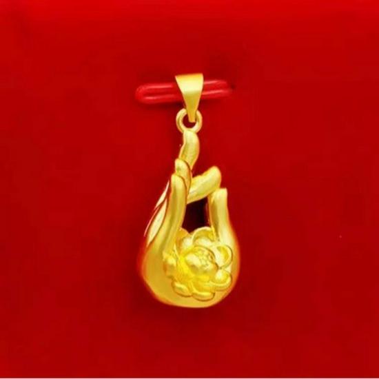 

Authentic Vietnamese 999 Gold Water Wave Choker with Sand Gold Flower Pendant - Non-Fading Necklace for Women Single Large Flower Pendant