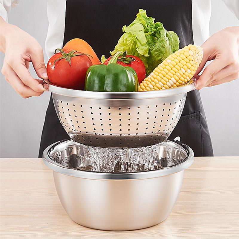 304 Thicken Stainless Steel Salad Bowl Food Mixing Bowls Egg Beater Bowl Fruit Vegetable Basin Kitchen Utensils