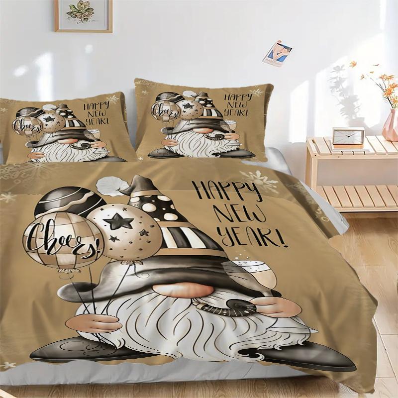 3pc  New Year Celebration Balloons Gnome Home Decorative Bedding Set-Festive Gift for Fans,Travelers & Daily Use  1275a 135x200cm