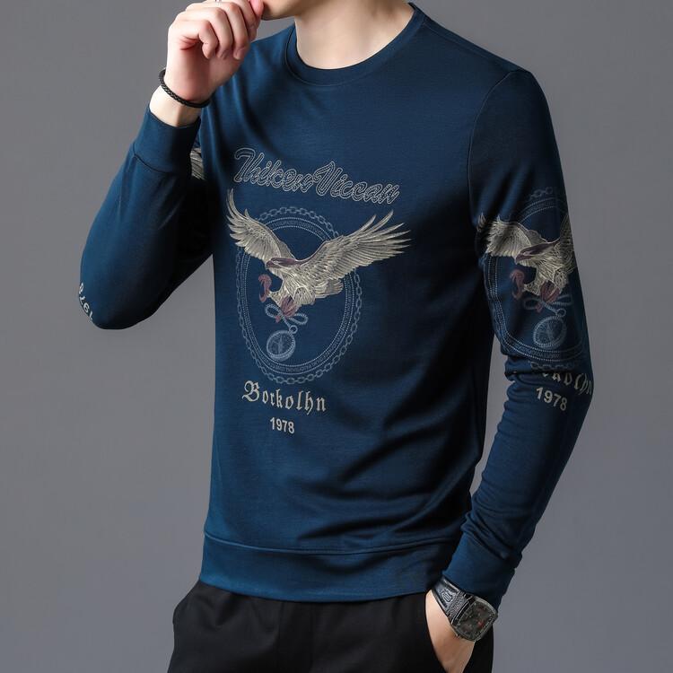 

Мужская осенняя новая мужская футболка, модная повседневная мужская футболка с круглым вырезом и длинными рукавами, молодежная модная универсальная футболка M