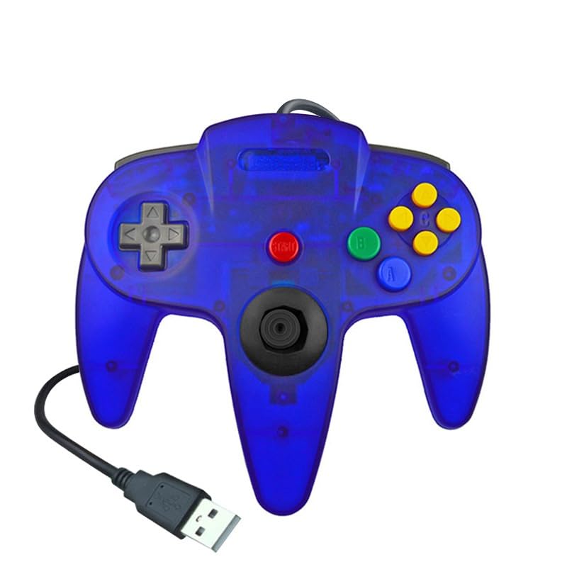 SRPJ N64-Style Wired USB Gamepad Joypad Controller for Retro Games, Classic Games, Windows, Mac, and Raspberry Pi (Clear Blue [600079])
