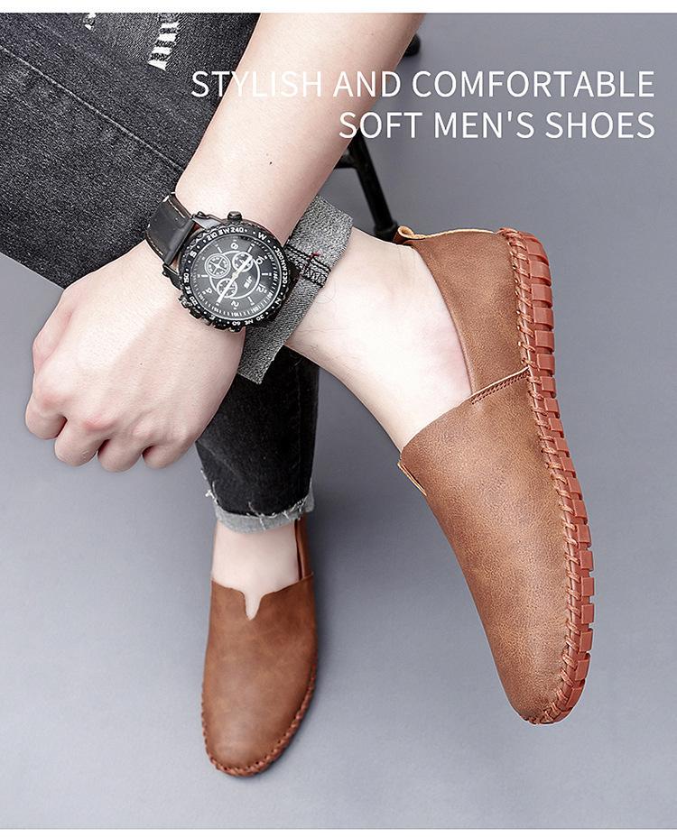 Men's Cross-Border Slip-On Driving Loafers: Casual Leather Sock Shoes for Spring/Summer - Handmade, Large Size Available
