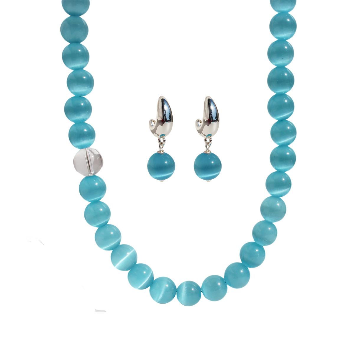 

Крутое и элегантное ожерелье из бисера небесно-голубого опала, полупрозрачный белый лунный свет, комплект серег с пряжкой на ключицу 389