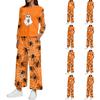 Women's Casual Round Neck Loose Fit Sweatshirt and Pants Set with Halloween Print Hem Slit for Halloween