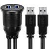 2 Anschlüsse, Dual USB 3.0 Stecker auf USB 3.0 Buchse, AUX Unterputz-Kfz-Halterung, Verlängerungskabel für Armaturenbrett im Auto, LKW, Boot, Motorrad