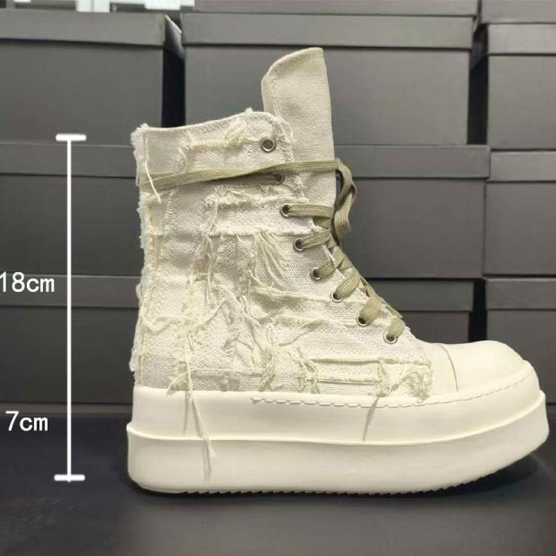 European&american Canvas High Top Sneakers Shoes Height Increade Thick Bottom Round Toe Tassels Casual Short Boots Couple Shoes