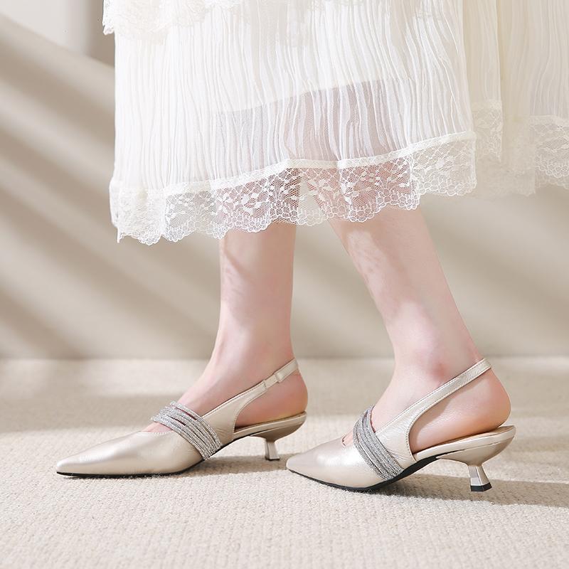 Fashion 2025 Summer Pointed Toe Stiletto Shallow Mouth Women's High Heels Fashion Solid Color One-Line Buckle Ladies Baotou Sandals