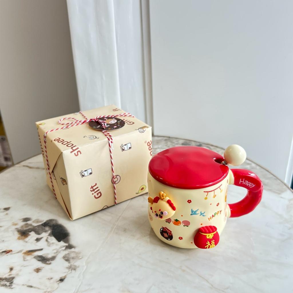 New Year's Day Gift for Girls Year of The Dragon Cup Small Gift for Best Friends Girlfriend Practical Water Cup Creative Gift Box Mug