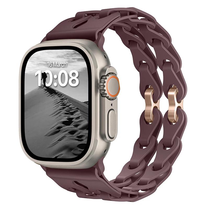 Pulseira de Silicone de Elo Duplo para Apple Watch Band Ultra 2 49mm 44mm 40mm 45mm 41mm 42mm Bracelete para Series 9 8 7 6 5 4 SE 3
