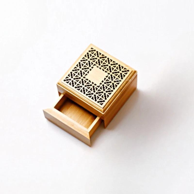 

Quadrate Bamboo Hollow Out Incense Box Carved Pattern Incense Coil Box Household Indoor Incense Tea Ceremony Decoration Article