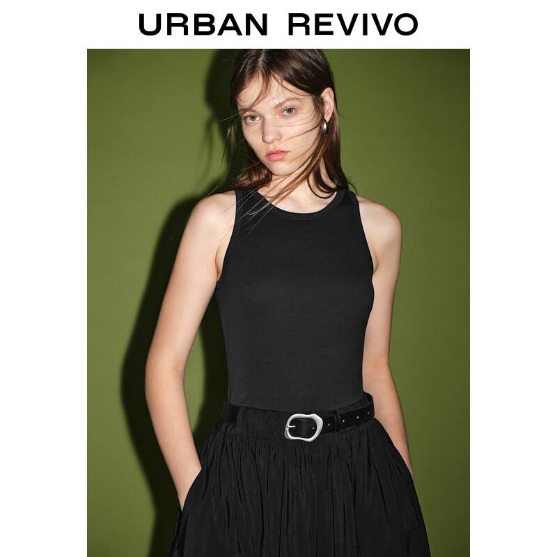 UR Women's Spliced Sleeveless A-Line Dress with Metal Buckle Belt