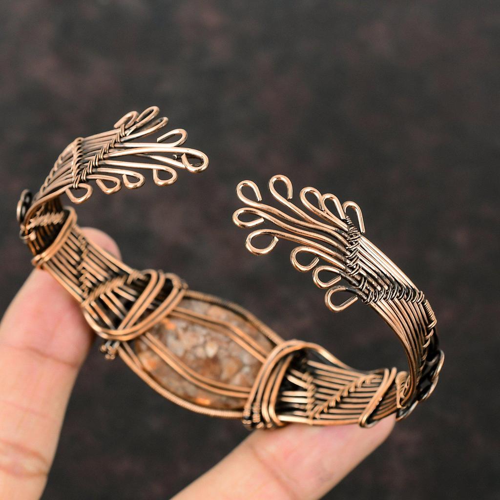 Sunstone Cuff Bracelet Copper Wire Wrapped Bangle Adjustable Bangle Sunstone Gemstone Stylish Jewelry Handmade Cuff Bracelet Wire Wrap Cuff