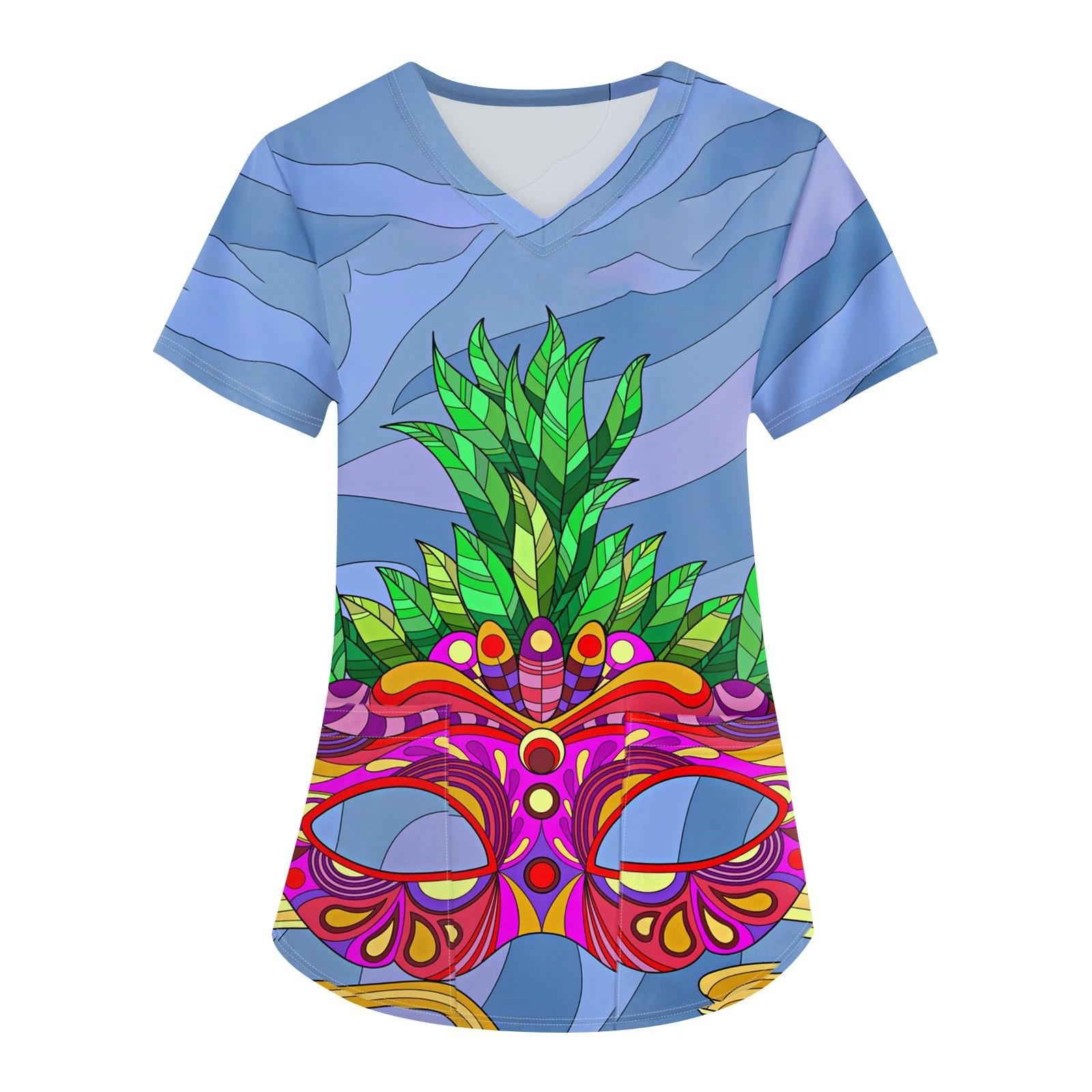 

Плюс Размер Печатный Рабочий Униформа Топы Для Женщин Крест V-образный Вырез Карнавальный Принт Короткий Рукав Забавные Футболки Рабочая Одежда Футболка С Карманами S