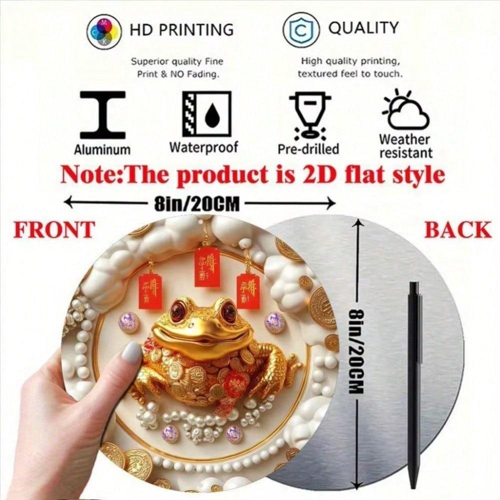 Golden Frog Round Metal Wall Art, Handmade 2D Home Decor for Living Room Bedroom, Unique Housewarming Gift