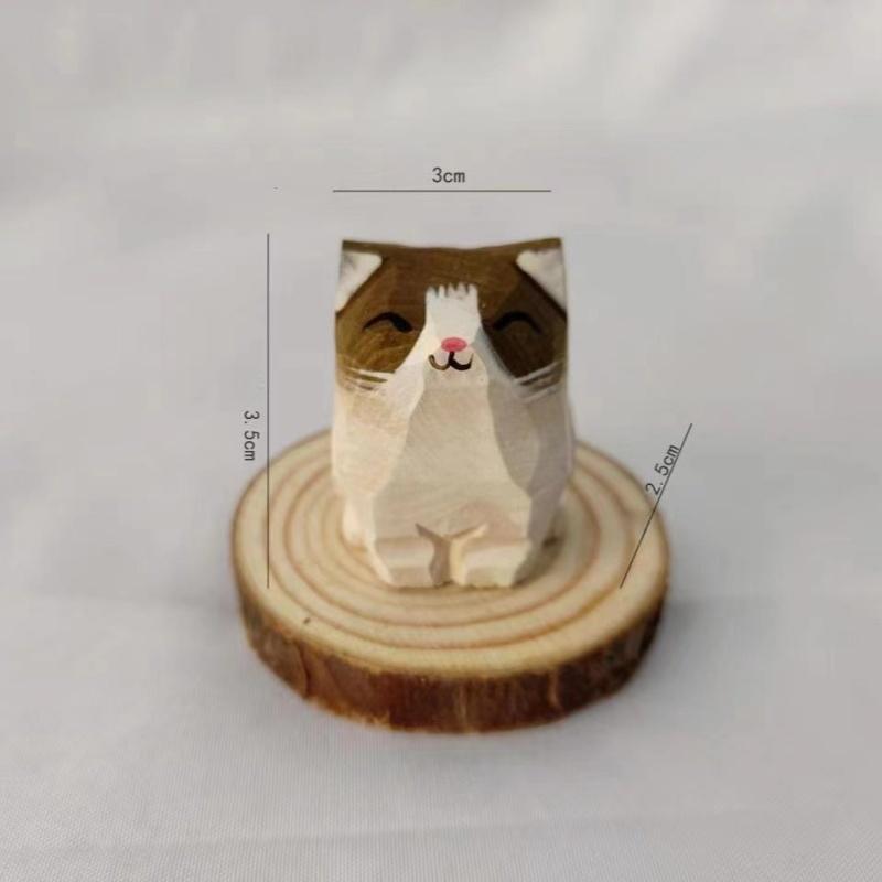 Desktop Accessories Mini Wooden Animal Figurine Painted Cute Kitten Sculpture Creative Cat Dog Statues Birthday Holiday Gift