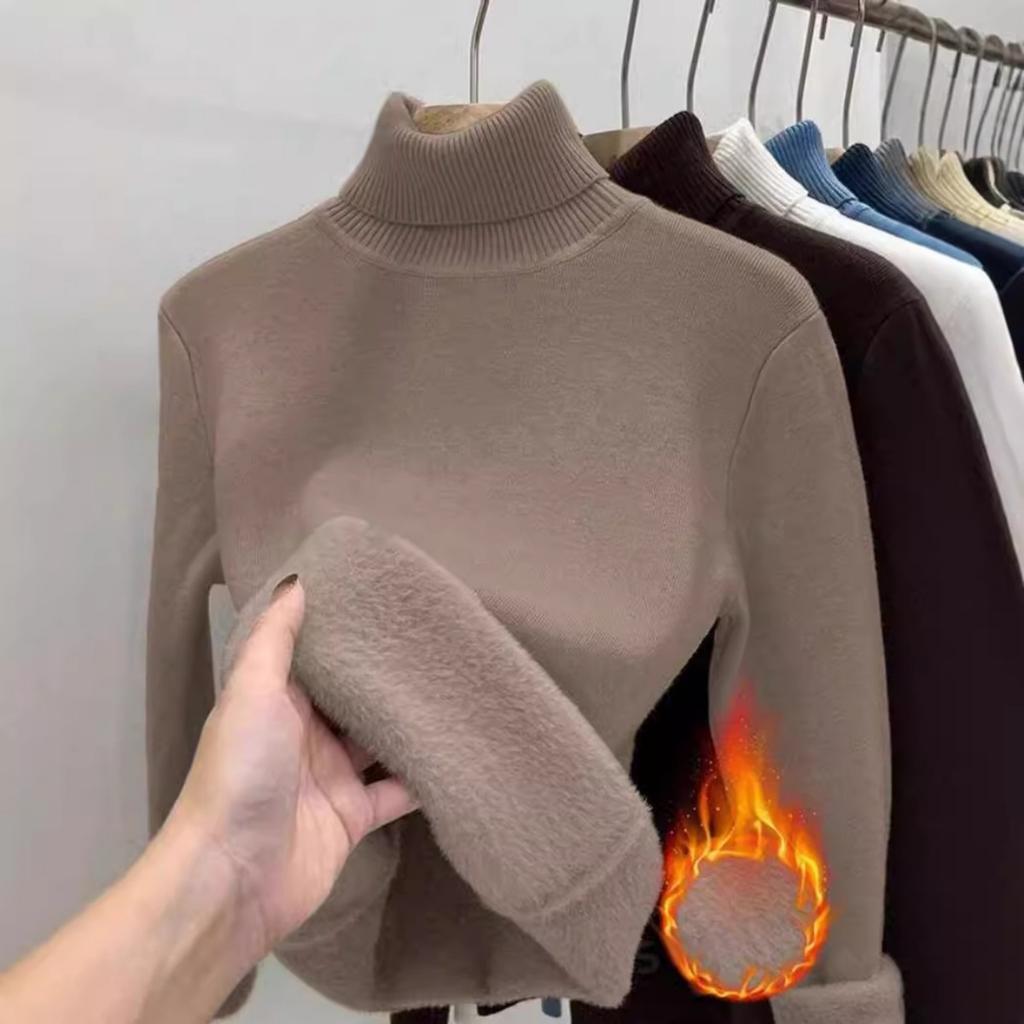 Thickened One-piece Fleece Clothes for Autumn Women, Mink Fleece Warm Top, High Neck Base Shirt for Women