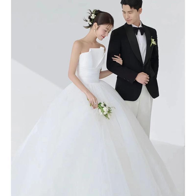 Französisches Tube-Top leichtes Hochzeitskleid 2025 neue Braut kleines Reisefoto schlichter weißer Gazerock Ausgeh-Gazerock