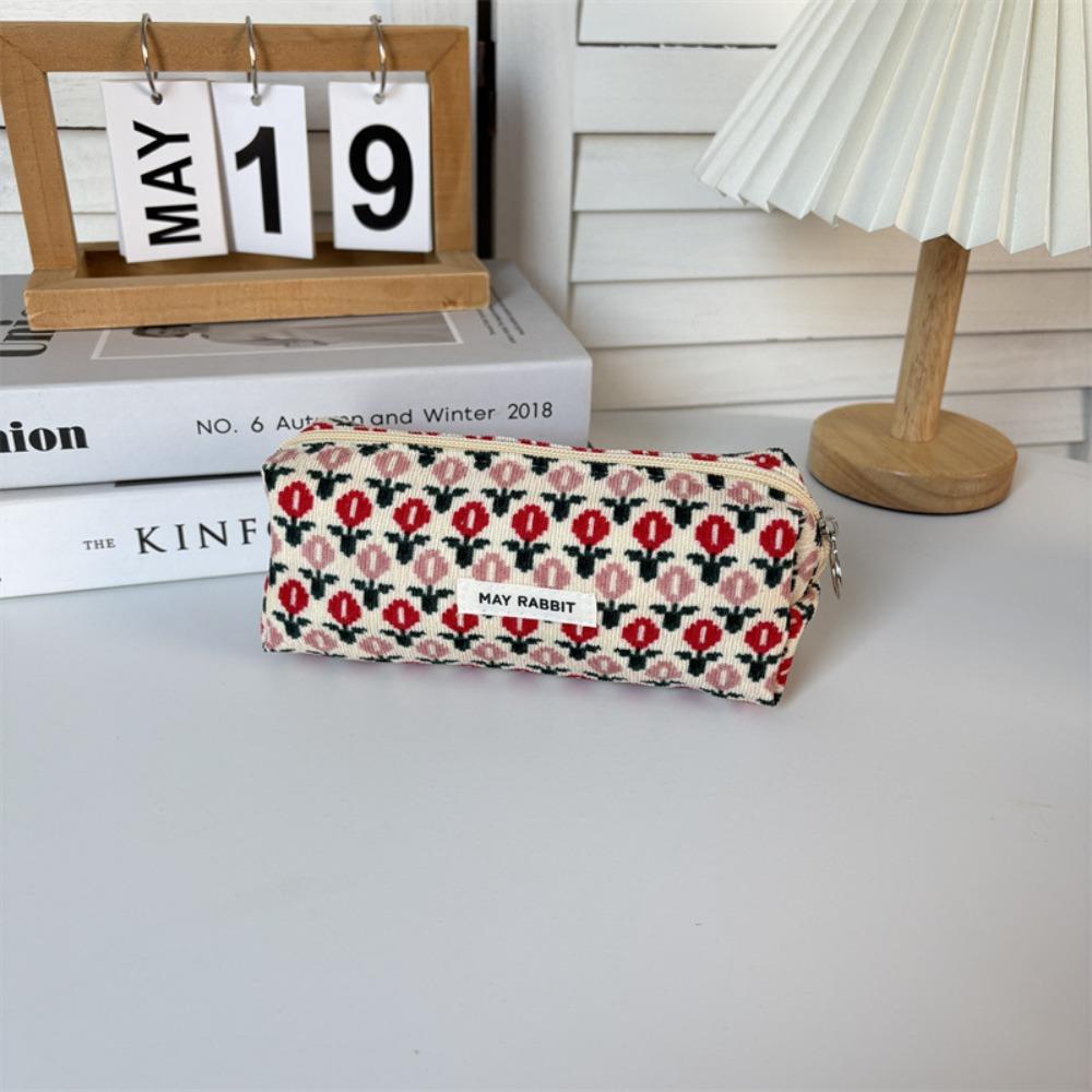 Floral Print Stationery Bag Corduroy Pencil Case Gifts Cosmetics Storage Bags  Student