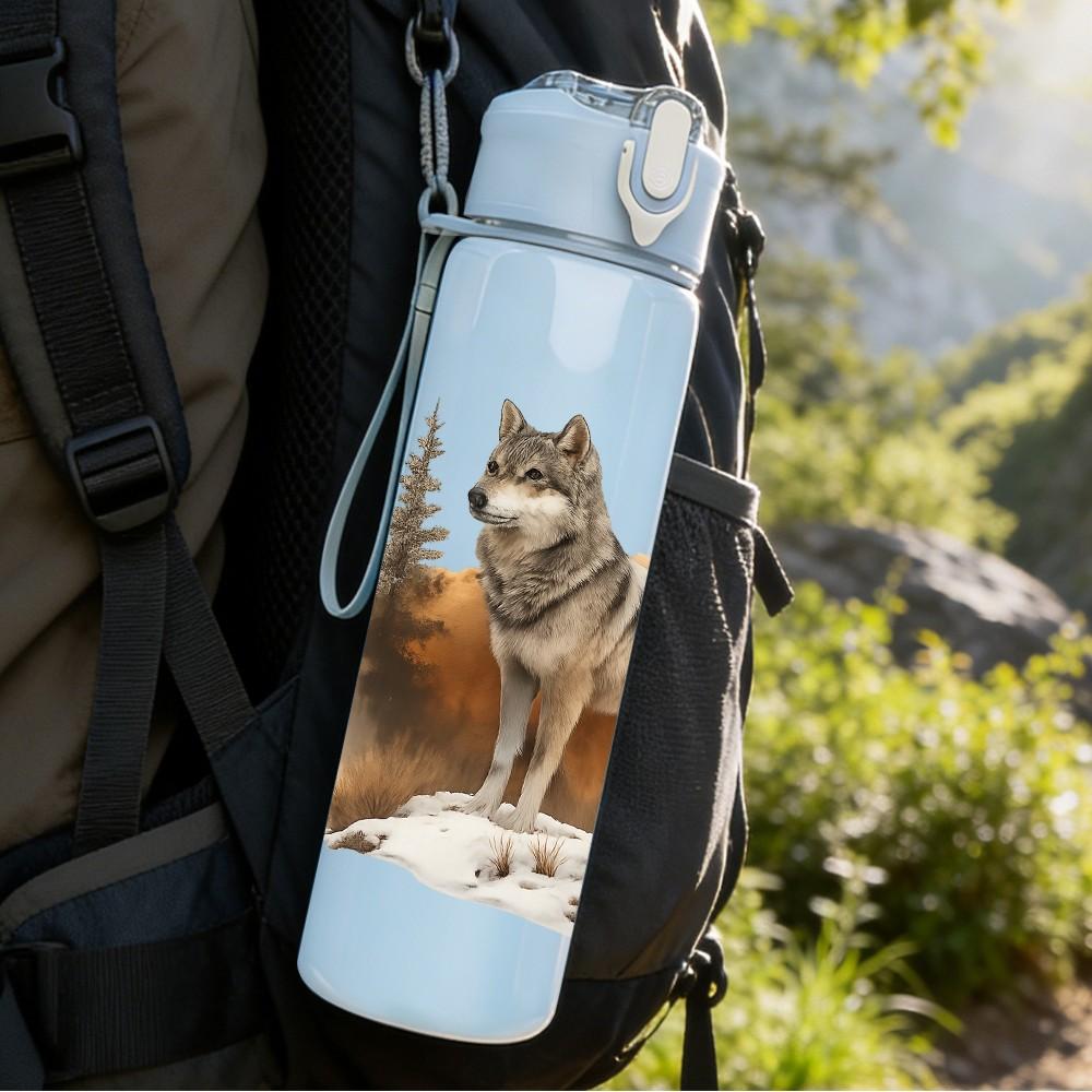 1PC Autumn Forest Wolf Illustration 750ml Color Plastic Sports Water Bottle Leakproof Flip Straw Lid Suitable for Sports Office Home Use