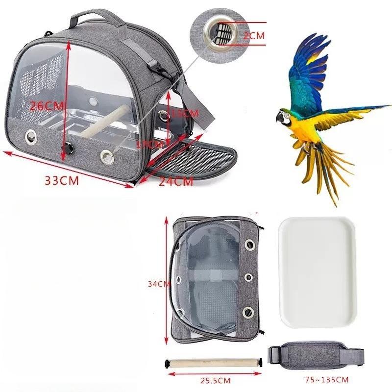 Bird Travel Carrier, Portable Bird Parrot Parakeet Carrier with Standing Perch and Tray, Side Access Window Collapsible to Carry