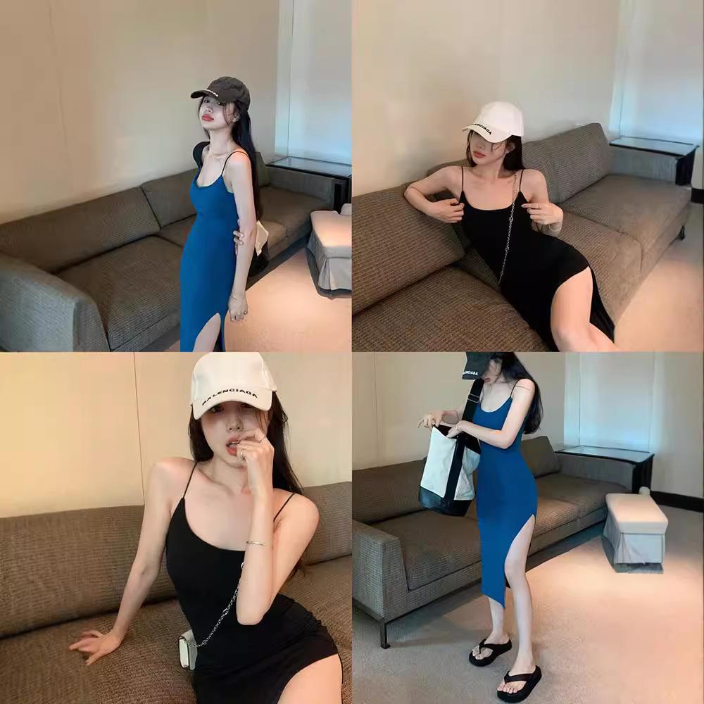 Split Suspender Dress Women's Summer Thin Year New Medium and Long Dress Pure Desire Spice Girl Sexy Hip Skirt