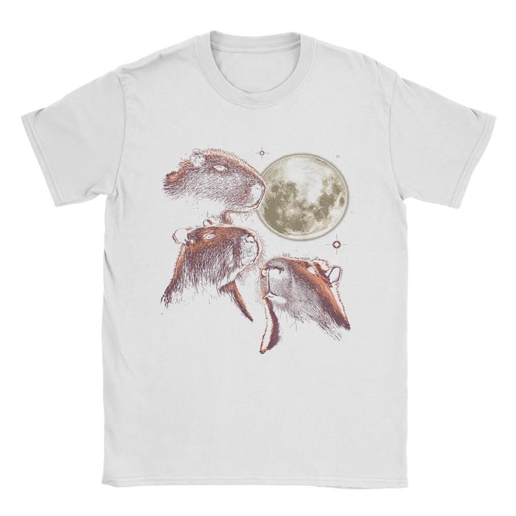 Three Capybara Moon Funny Capybara Meme Mystical Capybara Cotton TShirt For Unisexs Summer T Shirts Tees Big Size Cheap Tops