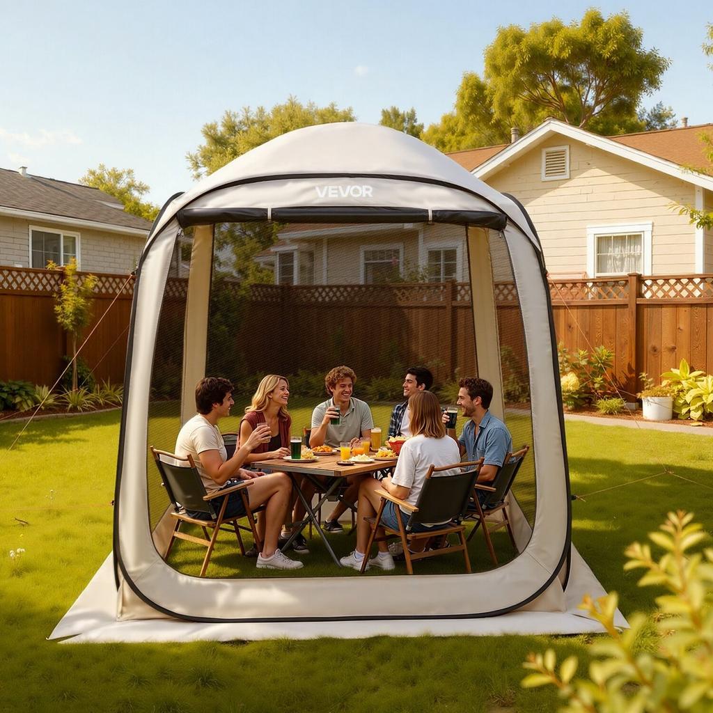 Screen House Tent, 1825 x 1825 x 2200 mm, 4-6 Person Pop Up Screen Tent, Portable Screened in Canopy with Carry Bag, Netting Sides, Ground Stakes, for