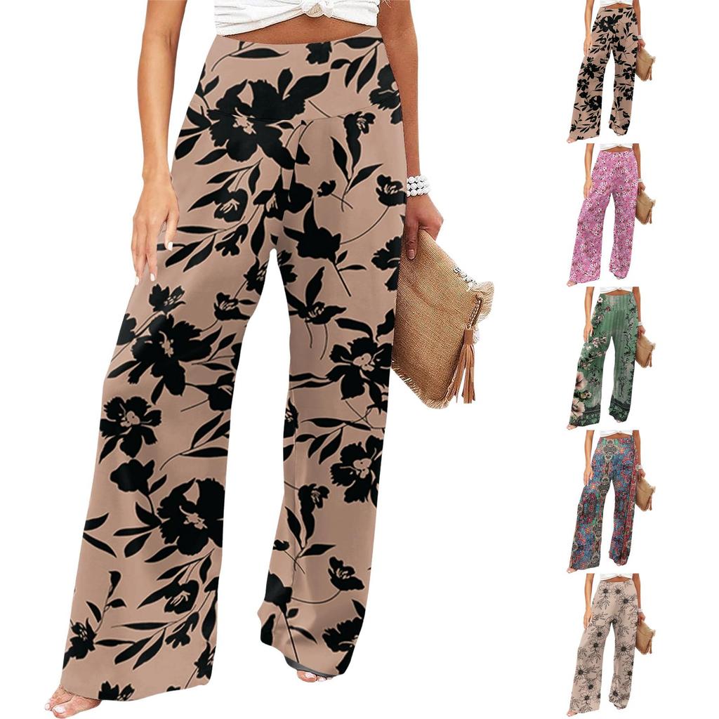 Women's High Waist Wide Leg Flowy Pants with Pockets for Casual Everyday Wear