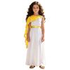 Kids Girls Greek Toga Costume with Shawl Gold Trim Metallic Waist Sleeveless Back Zip Dress for Halloween Themed Cosplay