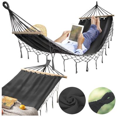 Boho Macrame Garden Hammock with Spreader Bar and Single Headband, Graphite Cover