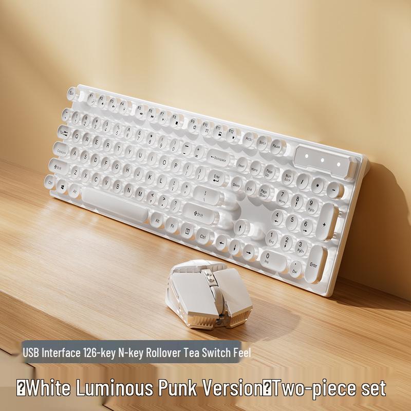 Retro Punk Mechanical Keyboard and Silent Wired Mouse Set for Desktop