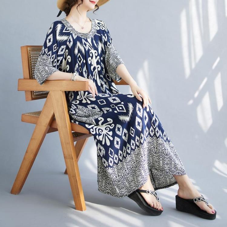 Nuevo Vestido de Verano Vintage de Algodón Tallas Grandes para Mujer Holgado Oversize Largo Vestidos Básicos Cuello Redondo