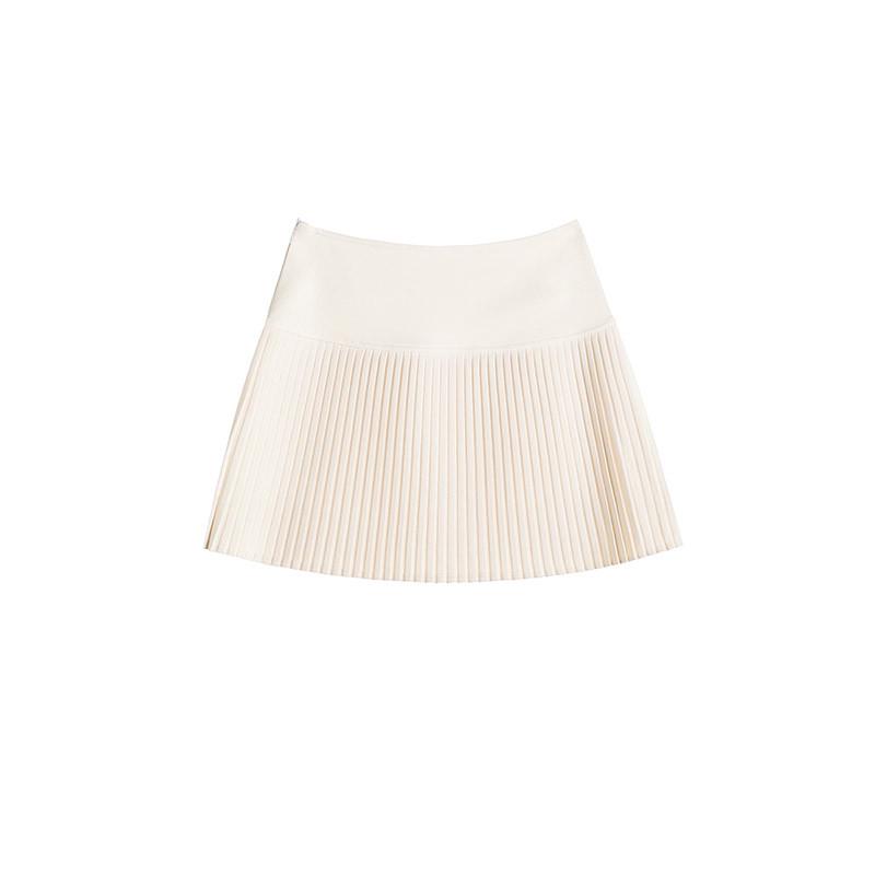 Aprikosenfarbener Damen A-Linien Rock mit hoher Taille und Falten - Kurze Frühlingsausgabe 2025