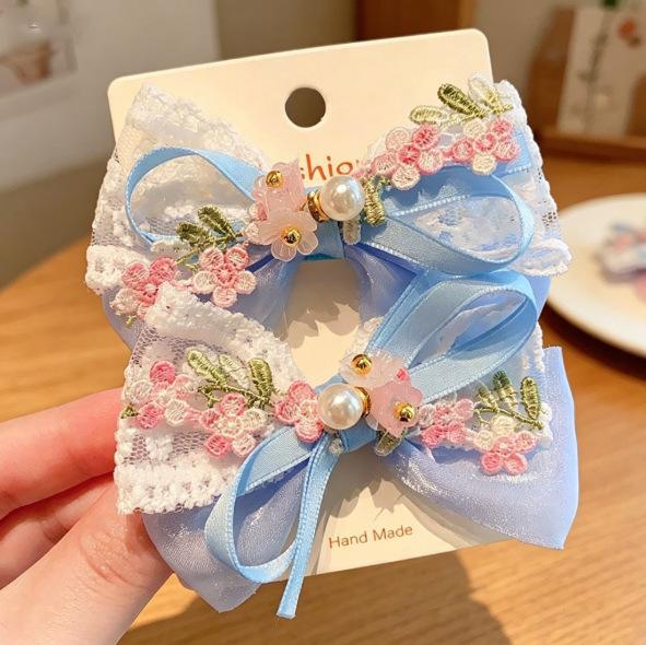 Simple Korean Pearl Lace Bow Hair Barrettes for Girls Kids Soft Lace Princess Daily School Party Children Hair Accessories for Her