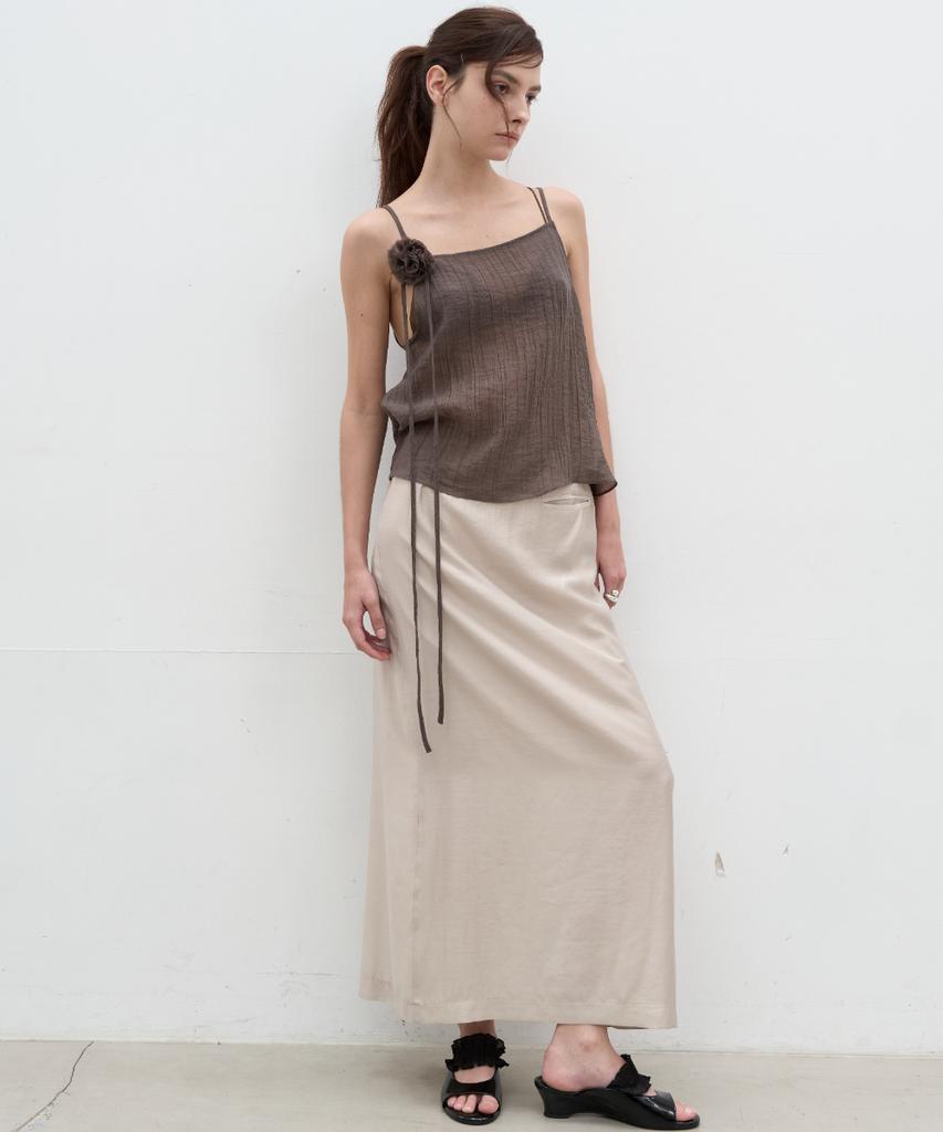 Seolan A-Line Glossy Long Skirt_Beige