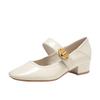 Soft Surface Can Be Worn Twice~ Thick Heel Mary Jane Shoes Women's Head Light Mouth One Word Buckle Belt Single Shoes Spring and Autumn