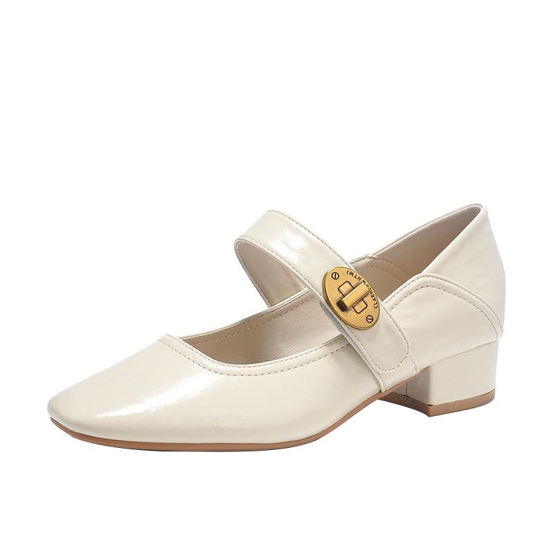Superficie morbida può essere indossata due volte~ scarpe Mary Jane con tacco spesso da donna bocca chiara fibbia a una parola cinturino scarpe singole primavera e autunno