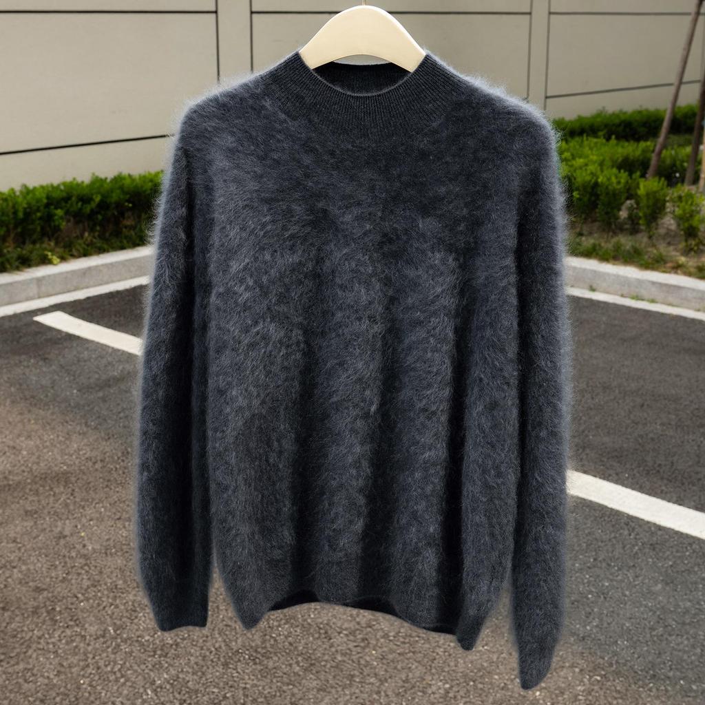 Women's 100% Pure Cashmere Brushed Long Sleeve Turtleneck Pullover Sweater - Loose Fit and Versatile