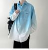 Men's Shirt Gradient Plicated Long Sleeve Shirts Loose Korean Shirt Fashion Casual Oversize Shirt Coat High Quality Clothing