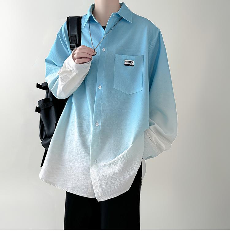 Men's Shirt Gradient Plicated Long Sleeve Shirts Loose Korean Shirt Fashion Casual Oversize Shirt Coat High Quality Clothing