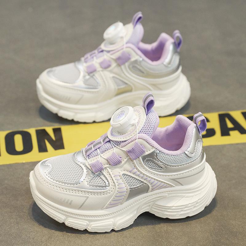 Spot classmates rotating buckle sneakers, primary school students cushioning rebound running shoes, double mesh basketball shoes