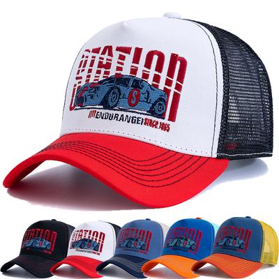 Neuer Stil Baseballkappe Atmungsaktives Mesh Outdoor Trucker-Hut Männer Frauen Rennwagen Gesticktes Muster Snapback-Hut