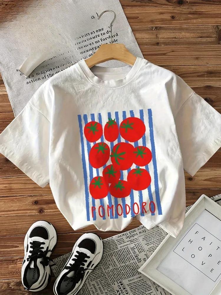 Bequemes und frisches Wind-T-Shirt mit Streifen und Tomaten-Print, Unisex, kurzärmelig, lässig, Rundhalsausschnitt