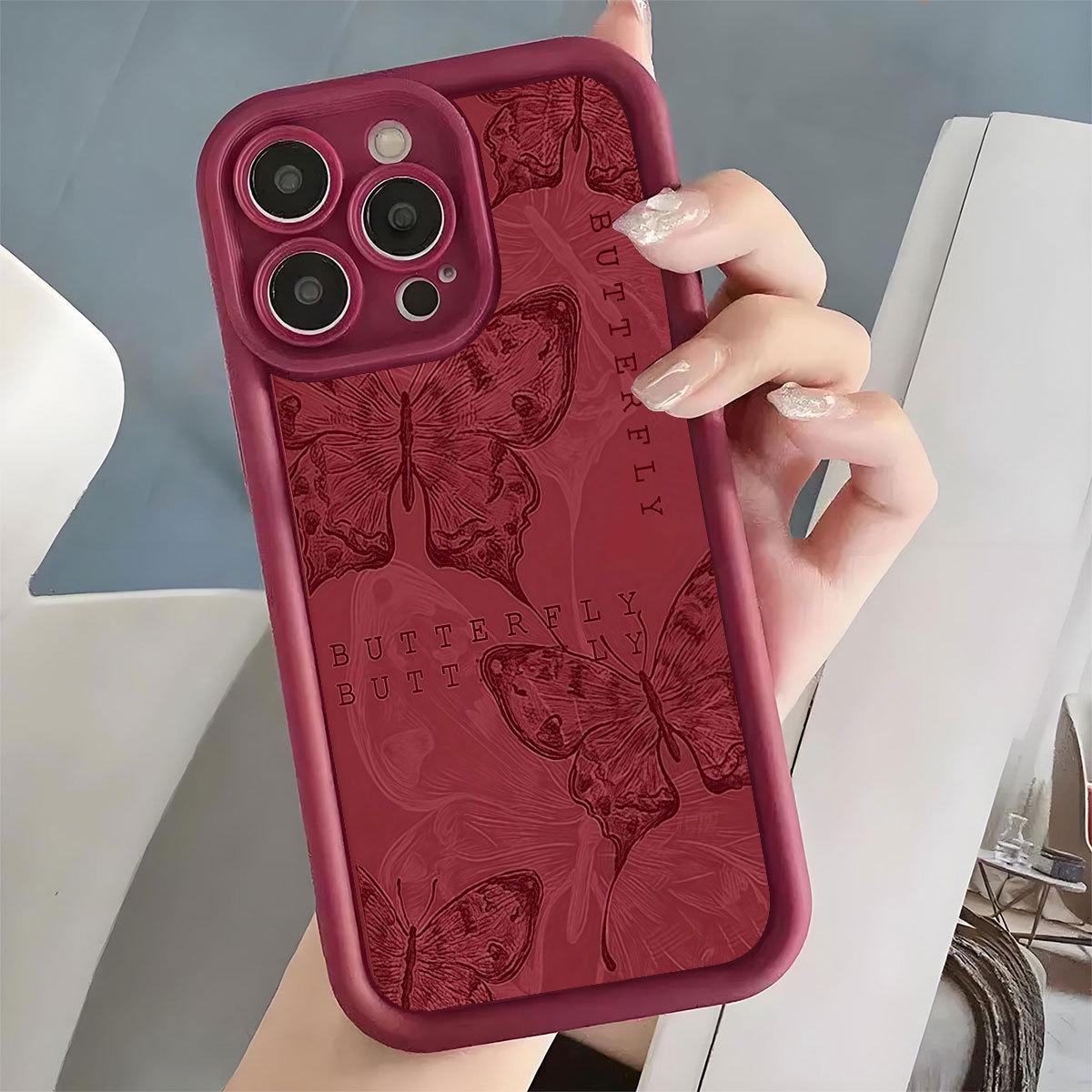 

Защитный чехол для iPhone 15/16/17, винно-красный, с текстурой бабочки и бороздками Galaxy S25 Ultra вино красного