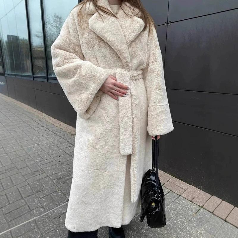 Fur Autumn and Winter Environmentally Friendly Imitation Rabbit Fur Jacket Women's Long Belt Temperament Coat